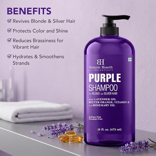 Image of Botanic Hearth Purple Shampoo 16 Fl Oz | For All Shades Of Blonde, Silver & Gray Hair | With Lavender Oil, Vitamin E & Rosemary Oil | Sulfate & Paraben Free