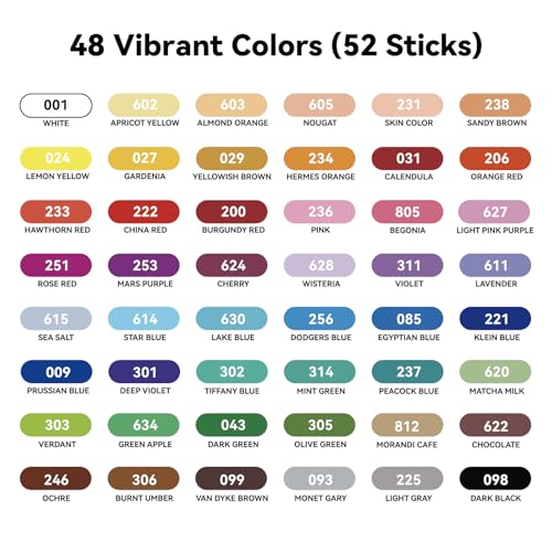 LIGHTWISH Professional Oil Pastels, 48 Vibrant Colors Plus 4 White, Set of 52, Creamy and Pigmented Artist Soft Oil Pastels for Blending, Layering & Shading