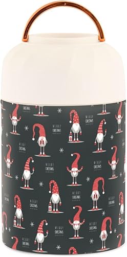 Miniatura 2 de MCHIVER Christmas Red Hat Gnomes Food Jar with Spoon Stainless Steel Vacuum Insulated Food Container 17 oz Food Thermos for Hot Food
