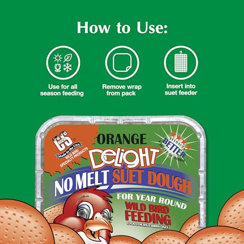 Image of C&S Orange Delight No Melt Suet Dough, Suet Cakes for Wild Birds Including Robins, Blue Jays, Bluebirds, Tanagers, Thrushes and More, 8 Pack