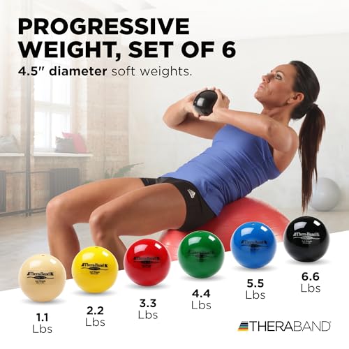 Image of THERABAND Soft Weight Set of 6, Medicine Ball, Weighted Exercise, 4.5 inch