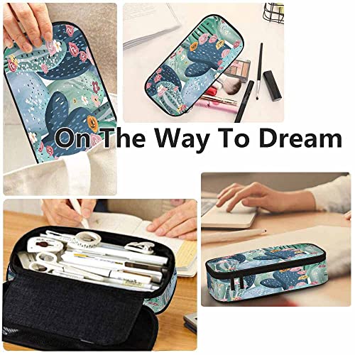 Image of Yekiua Cacti Succulents Pencil Case Beautiful Pastel Vintage Flowers Big Capacity Pencil Pouch Office College Makeup Bag Pink White Yellow