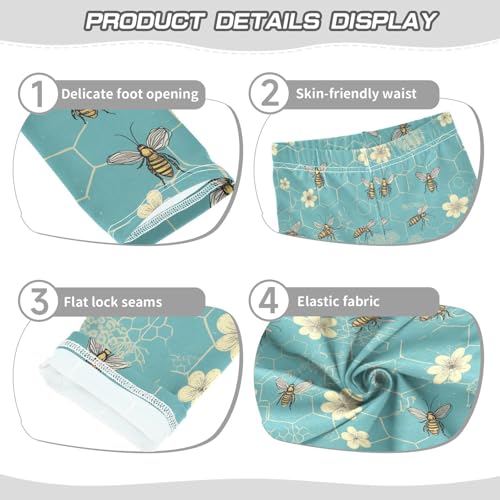 Wusikd Bee Sunflowers Girls' Leggings Toddler Doodles Kids Yoga Pants Dance Active Tights 4T3