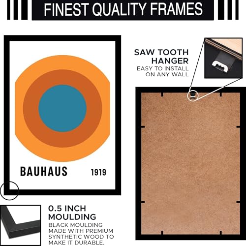 Image of BLINKART Vintage Bauhaus Retro Geometric Aesthetic Poster Gallery | Colorful Wrap Framed For Home Office Studio Living Room Modern Art Studio Decoration Abstract Shapes | (d66) | 13x10 Inch