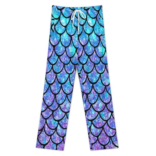 Bagea-Ka Ombre Mermaid Teal Purple Pattern Mens Pajama Pants Lounge Sleep Long Pants with Pocket Loungewear3
