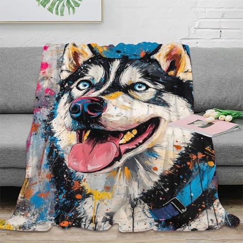 Couverture Husky sibérien chaude et moelleuse pour lit et canapé