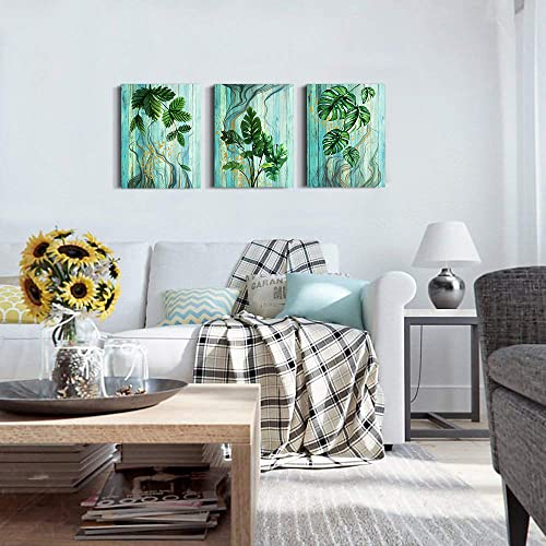 Canvas Wall Art For Bedroom Wall Decor For Living Room Kitchen Wall Pictures Artwork Office Decor Canvas Prints Green Plant Abstract Painting 12" X 16" 3 Piece Framed Modern Bathroom Home Decorations #TOP3