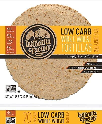 La Tortilla Factory Whole Wheat Low Carb Tortillas (Large Size)- Pack of 20 - 43.7 Oz / 2.73 Lb