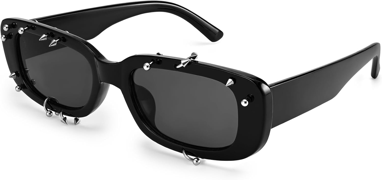 Dollger Rectangle Sunglasses for Women Fashion Y2k Studded Punk Cool Square Rivets Sun Glasses Men