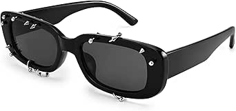 Dollger Rectangle Sunglasses for Women Fashion Y2k Studded Punk Cool Square Rivets Sun Glasses Men