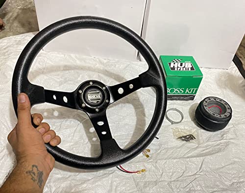 Image of AUTO MT - SPARCO 14INCH DEEP Style Universal Steering Wheel for Sports Car Look Rally Race Off Road with BOSS KIT HUB Free (Black SPARCO 14 inch Steering Wheel with BOSS KIT HUB)