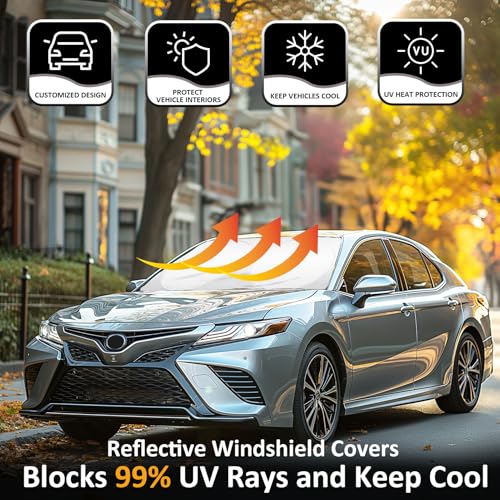 Image of INSAUTO Windshield Sun Shades Custom Fit for Toyota Camry 2007-2017 | Sunshade for Front Window Cover - Double Layer Heat Shield Sun Visor Cool Car Accessory