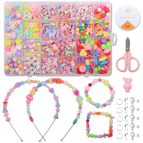 Image of UPTYK Beads for Kids Crafts Children's Jewelry Making Kit DIY Bracelets Necklace Hairband and Rings Craft Kits Birthday for 4, 5, 6, 7-Year-Old Little Girls-Multicolor (DIYBeadsSet-1)