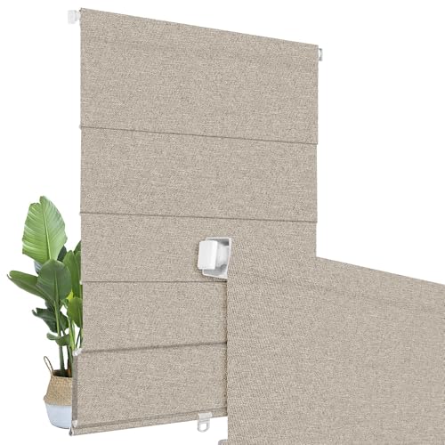 BERISSA No Drill Cordless Roman Shades for Window, Blackout Roman Blinds Room Darkening Pull Down Blinds Easy Install Linen Roman Window Shades for Door,Windows,Bedroom,Custom Size, Light Brown