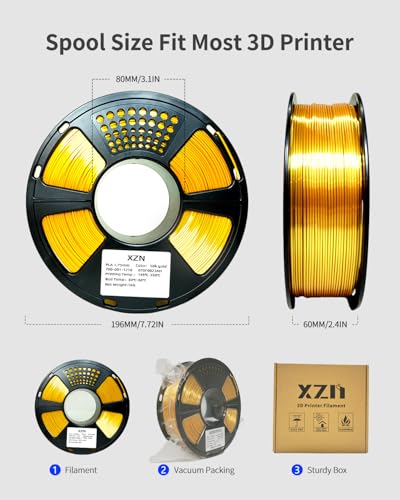 Image of Silk PLA Filament 1.75mm, Metal-Like Shiny Gold PLA Filament 1kg (2.2lbs) 1 Spool, Dimensional Accuracy + /- 0.02mm, Neatly Wound, No Clogs /Bubbles, Vacuum Sealed, Fit Most FDM Printer, Silk Gold
