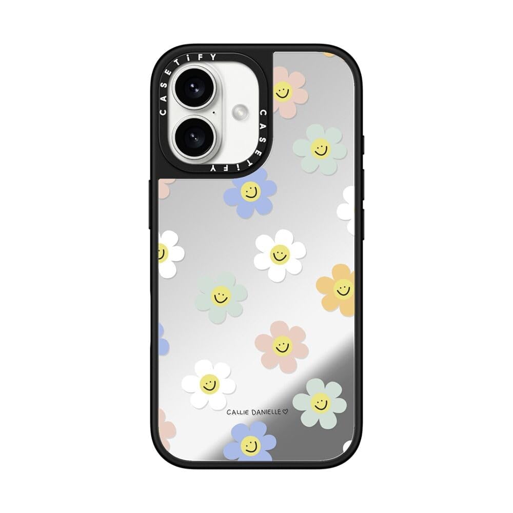 CASETiFY ミラー MagSafe対応 iPhone 16 ケース [反射性 / 1.5mからの落下試験をクリア (MIL規格1倍相当) / ワイヤレス充電およびMagsafe対応] - Happy Daisies - クリア ブラック