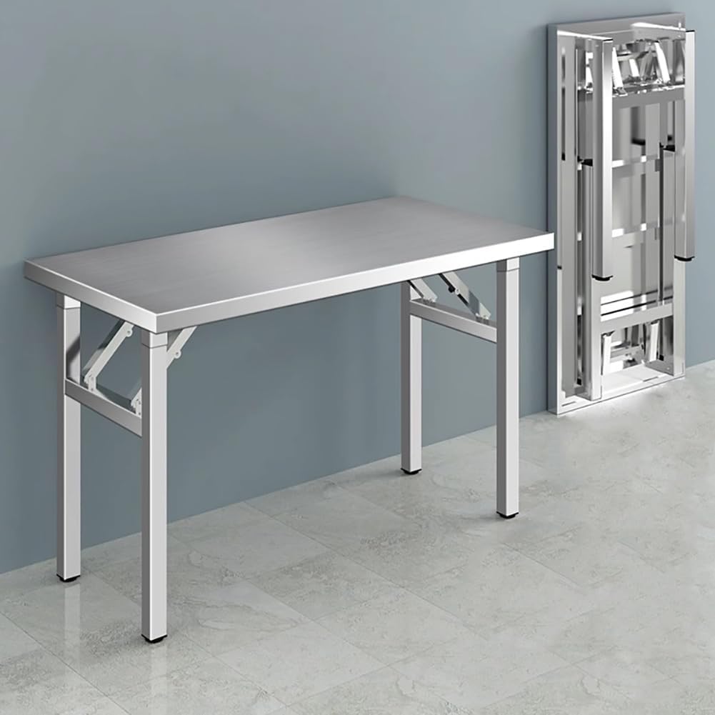 Tavolo di preparazione in acciaio inossidabile, Isola da cucina pieghevole resistente, Banco da lavoro portatile, Stazione di preparazione degli alimenti commerciale, Tavolo in metallo resistente per