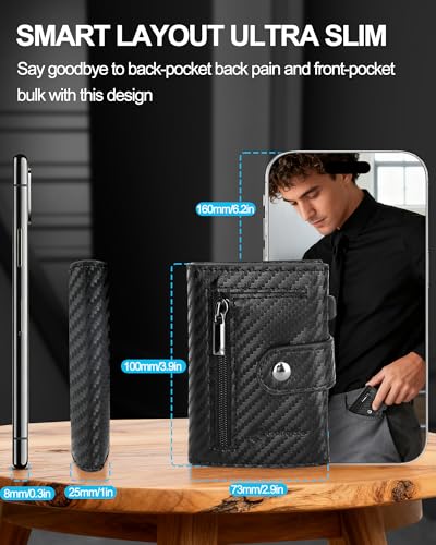 mens wallet credit card holder - with airtag holder 2 id windows  trifold leather  rfid blocking pop up wallet  cash slot  coin pocket  morden business stylish slim  gifts for men