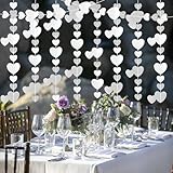52Ft Hochzeit Deko Girlande, 4 Stück Herz Papier Hängende Girlande, Streamer Doppeltes Herz, Geburtstagsgirlande Deko für Hochzeit Party Valentinstag Geburtstag (Silber)