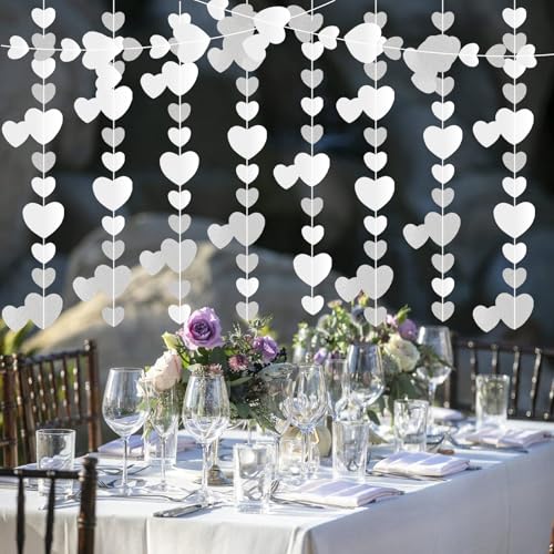 52Ft Hochzeit Deko Girlande, 4 Stück Herz Papier Hängende Girlande, Streamer Doppeltes Herz, Geburtstagsgirlande Deko für Hochzeit Party Valentinstag Geburtstag (Silber)