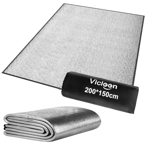 Vicloon Tapis de Couchage en Feuille d'aluminium, 200 * 150cm Tapis Isolant en Aluminium, Tapis de Sol Isolant Thermique Camping avec Sac de Rangement, pour...
