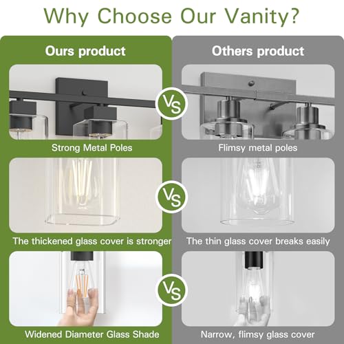 Image of 5 Light Bathroom Vanity Light - Matte Black Bathroom Light Fixtures Square Design & UL Certification, 31 Inch Black Bath Room Lighting Fixtures Over Mirror for Living Room & Bedroom & Restroom