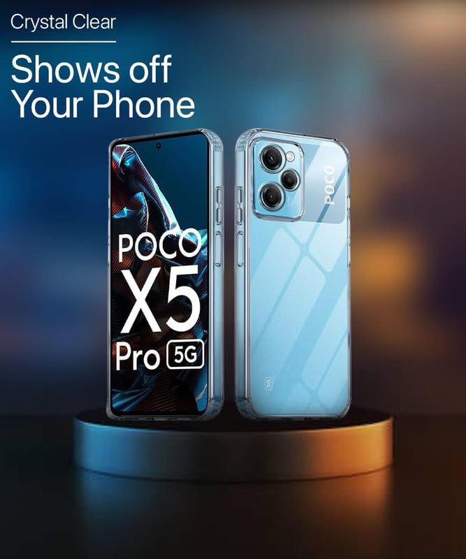Image of Ultra Hybrid Unbreakable Hard Glass Back Cover Case Compatible with Xiaomi Poco X5 Pro 5G (TPU + Poly Carbonate | Crystal Clear)