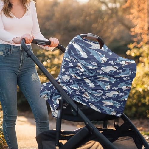 Image of Breathable Car Seat Cover for Babies - Soft Nursing Cover for Breastfeeding, High Stretchy Infant Carseat Canopy, Beach Palm Tree