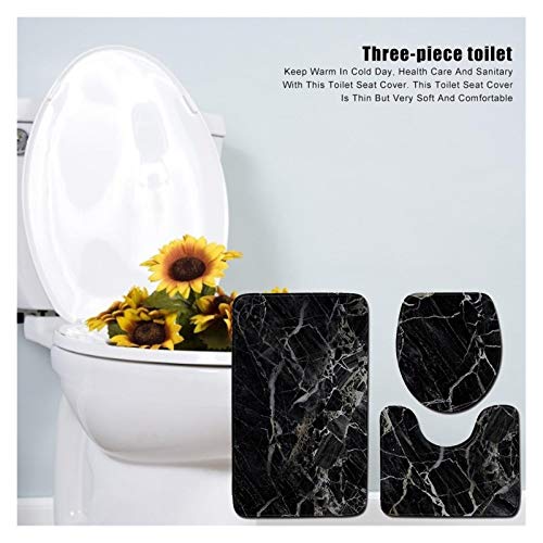 Weiche, rutschfeste Badezimmer-Bodenmatte Schwarzer Marmor Badezimmer Mat Sets Contour Teppich Flanell nicht Beleg Bad Sockel WC-Sitz Deckelbezug Badmatte Sets WC 3-teiliges Set Einfach zu säubern ( C – Bild 4