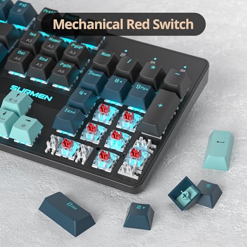 Image of Full Size Mechanical Keyboard, Creamy Keyboard with Number Pad, 104 Keys Wired Gaming Keyboard with Red Switch, RGB Backlit for PC Laptop