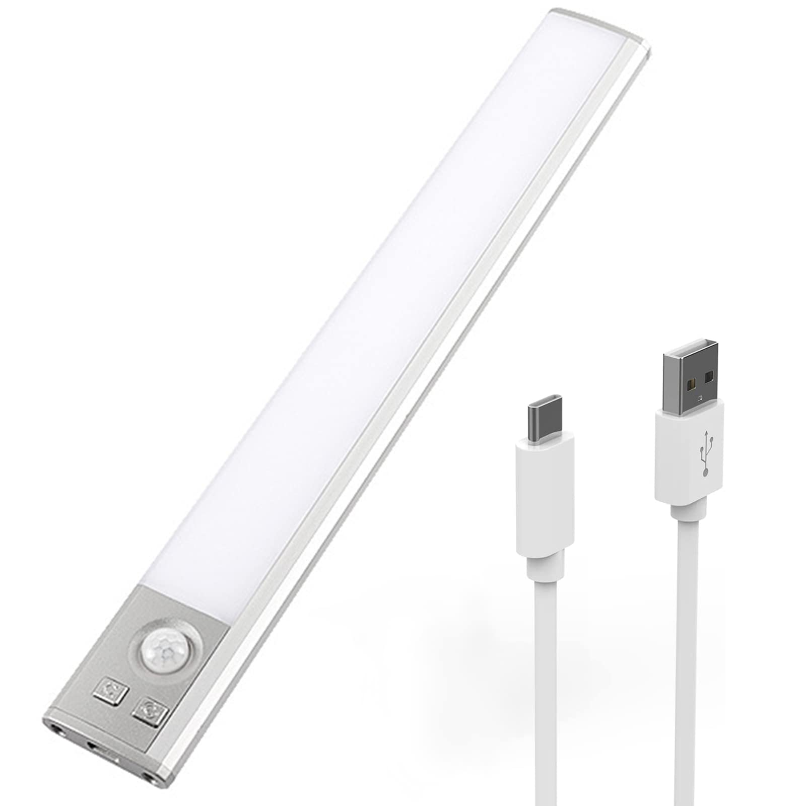 Luci Armadio LED,Luce Armadio 41 LED Con Sensore Di Movimento, 3 Modalità Luci Notturne Wireless Ricarica USB Con Striscia Magnetica Adesiva ​Adesivo Per La Cucina Gabinetto Scale,Argento