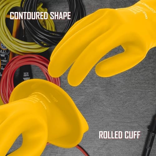 Image of MAGID Rubber Insulating Electrical Safety Gloves, Class 0 ASTM Compliant, Size 11, 11 inch Cuff, Lineman Electrician Voltage Protection, M011Y11