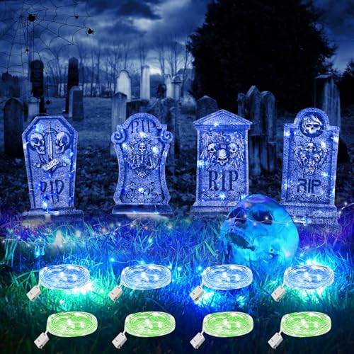Halloween Cementerio, 4 Piezas Lápida 'decoración' Luminosa, Tumbas 'halloween' para Patio,...