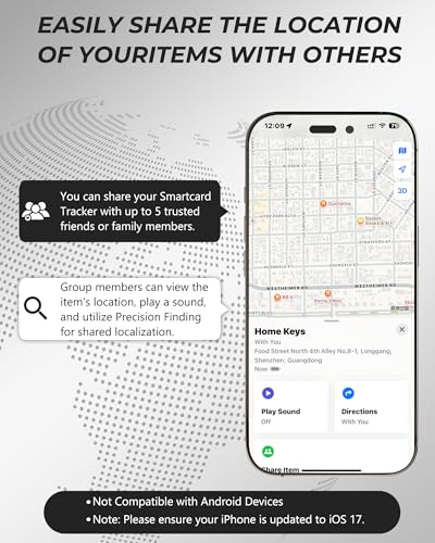 Wallet Tracker Card Air Tracker Tag (iOS Only) - Work with Apple Find My, Rechargeable Slim Bluetooth Tracker Smart Card Wallet Finder, IP68 Waterproof, Item Locator for Luggage Tags, Passports, Purse