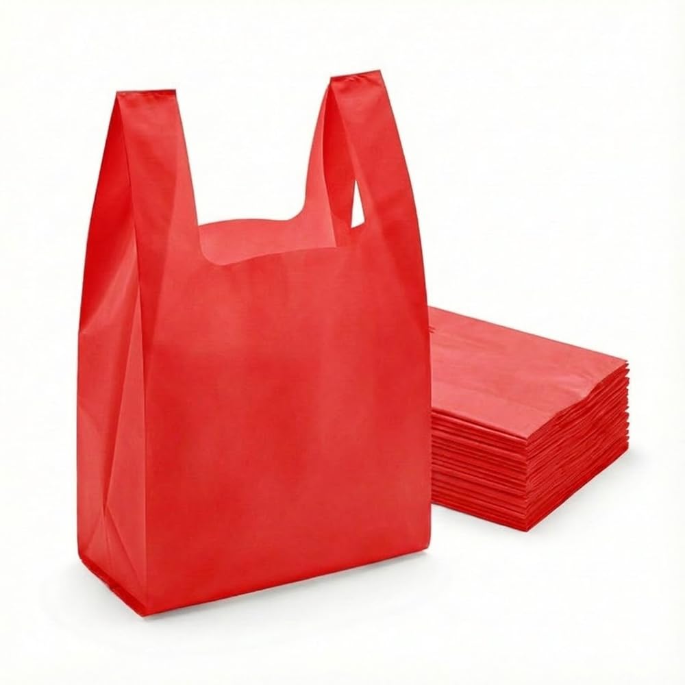 Venuscello® 1000 x Red Plastic Vest Carrier Bags 12 x 18 x 24 Inch 18 Micron Strong Shopping Bags for Groceries Retail Takeaway Food Kitchen