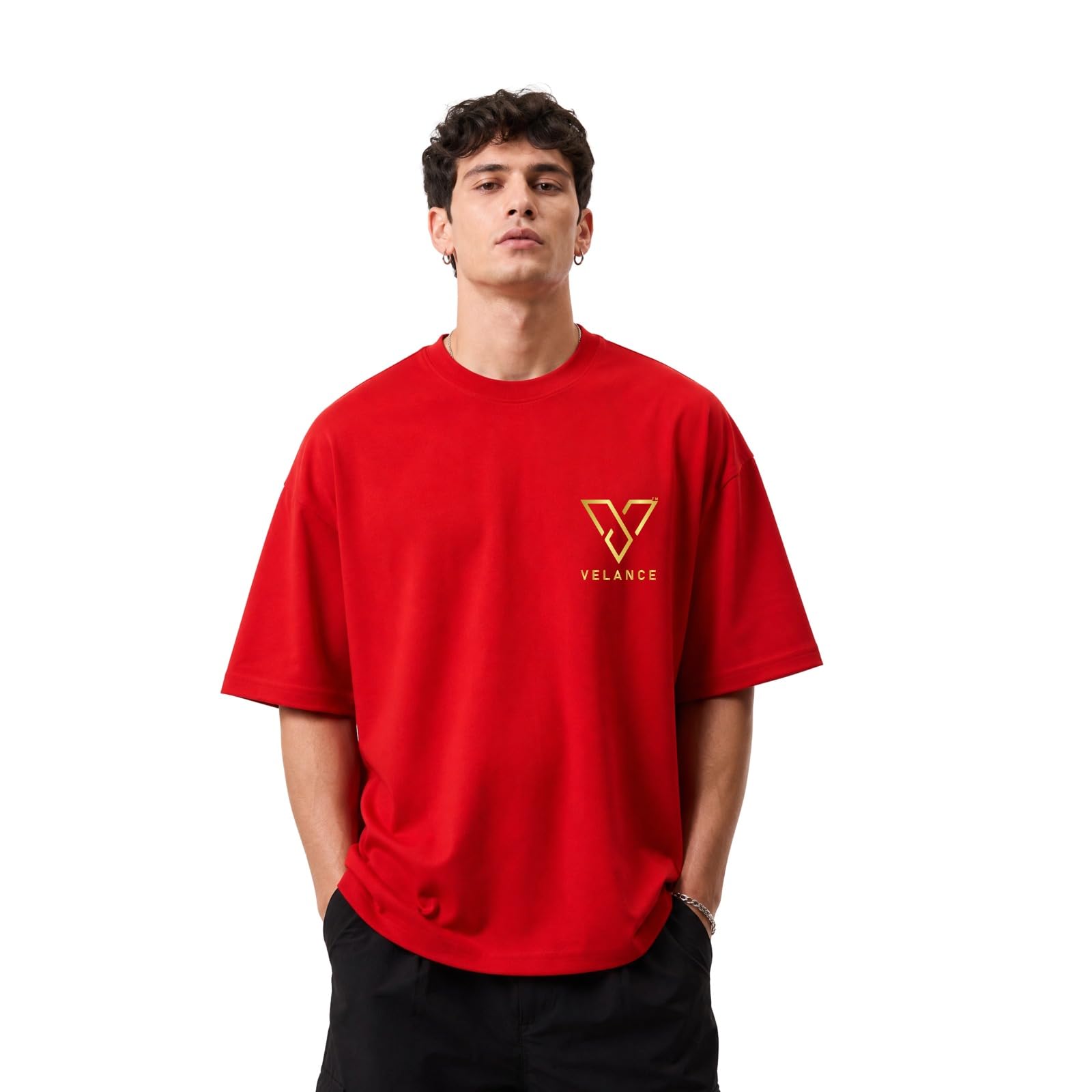 velance Oversized T-Shirt for Men, Red, 100% Cotton, Graphic Print, Crew Neck, Short Sleeve, Streetwear-picture-42