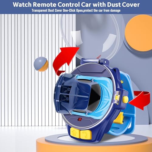 Image of Brand Conquer Mini Remote Control Car Watch Toys, Easy Control Safe 98.4ft Remote Control Distance Cute Wrist Racing Car Watch Silicone Strap with Dust Cover for Outdoor (Bugatti Divo Blue)