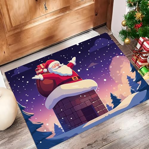 Chimney Chimney Door Mats Indoor 45 X 75 Cm, Machine Washable Inside Door Mat, Fantasy Cartoon Soft Doormats, Absorbent Entrance Rug, Anti-Slip Floor Mats for Front Rear Doors (Dark Purple)