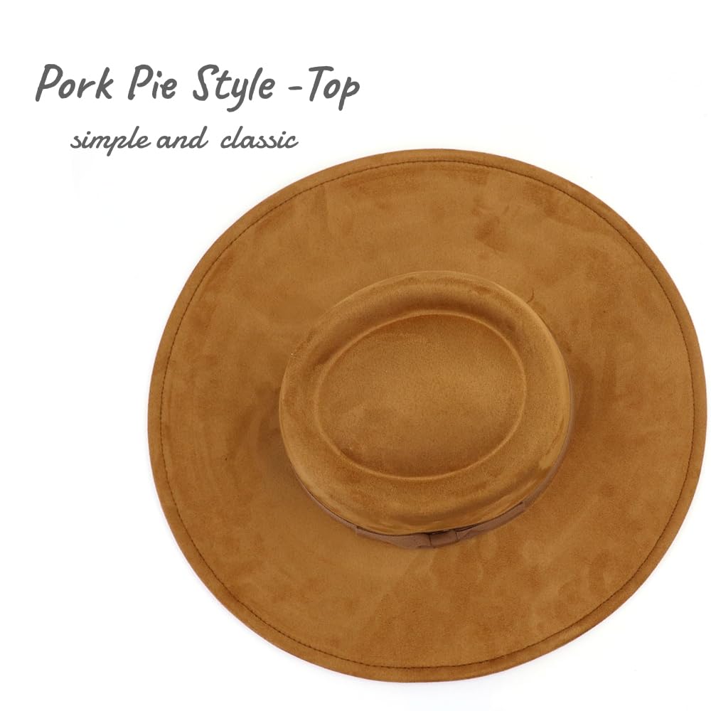 LIDHAY Cappelli Fedora a tesa larga per donne e uomini, grande camoscio Panama Rancher Cappello Pork Pie Jazz Hat