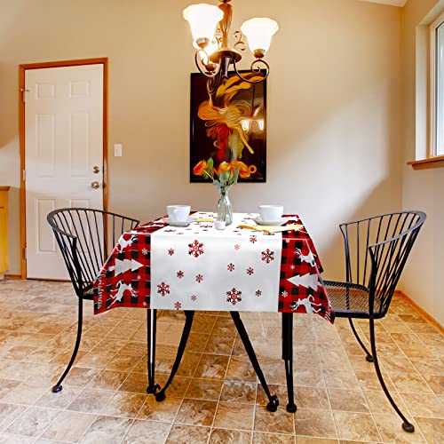 Merry Christmas Table Cloth Plastic Buffalo Plaid Table Cover Red and Black Checked Snowflake Tablecloth Rectangle Xmas Table Cover for Holiday Home Party Birthday Decor (54 x 108 Inches, 3 Pack) – Image 8