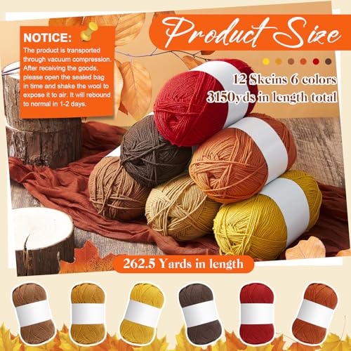 Image of Timgle 12 Skeins Autumn Yarn, Fall Color Cotton Yarn Bulk for Crocheting