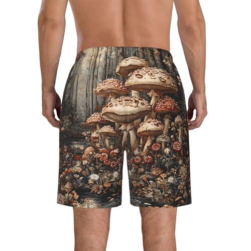 Men's Swim Trunks Bathing Suit Quick Dry Beach Board Shorts - Mushroom Jungle Vintage Art3