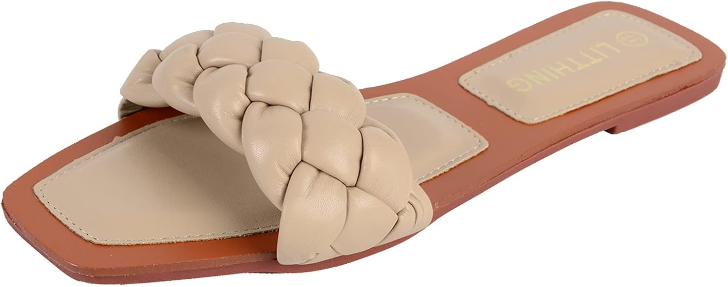 Litthing Womens Flat Sandals Braided Sandals for Women Square Open Toe Slipper Bohemian Beach Sandals for Women Dressy Summer