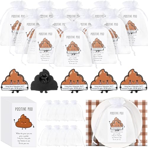 Image of Hotop 30 Set Positive Poop Gifts Bulk Funny Lapel Pin Set Back to School Year Gifts with Inspirational Card, Organza Bag Positive Emotional Support for Back to School Employee Coworker