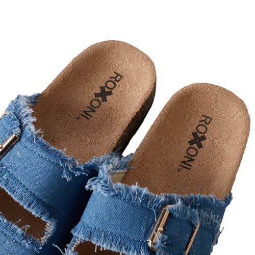 Roxoni Women's Comfort Flat Sandals Double Buckle Adjustable Straps Flat Slides Footbed Suede4