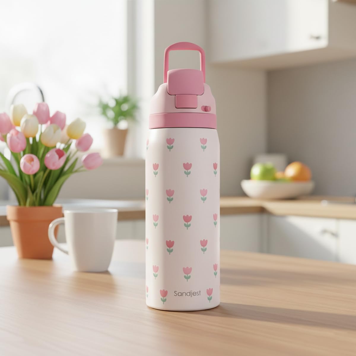 Tulip Insulated Stainless Steel Water Bottle with Straw for Sports and Travel, 32oz, Gifts for Women Girls Friends Teens Birthday Christmas (Pink) - Image 7