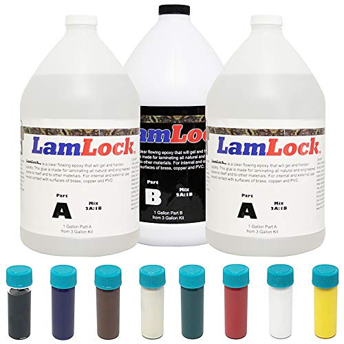 LamLock Flowing Epoxy 3 Gallon Express - Clear Flowing Epoxy for Laminating Granite, Marble, Engineered Stone - 8PC LamLock Universal Color Kit - Epoxy Color Pigment Set - Bundle - 2 Items