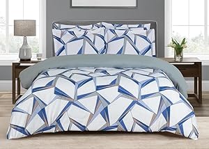 Majestic Giftware Madison Linen 4 Pcs 48" Twin Size Bedding Set (BL503-48T-4pcs) Tokyo Comfort - Blue 300 TC 100% Cotton Sateen | 1 Fitted Sheet, 1 Duvet, 2 Pillowcases - Choice Collection