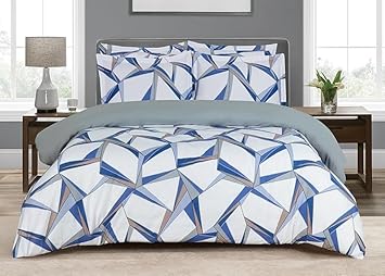 Majestic Giftware Madison Linen 4 Pcs 48" Twin Size Bedding Set (BL503-48T-4pcs) Tokyo Comfort - Blue 300 TC 100% Cotton Sateen | 1 Fitted Sheet, 1 Duvet, 2 Pillowcases - Choice Collection
