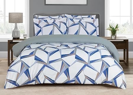 Majestic Giftware Madison Linen 4 Pcs 48" Twin Size Bedding Set (BL503-48T-4pcs) Tokyo Comfort - Blue 300 TC 100% Cotton Sateen | 1 Fitted Sheet, 1 Duvet, 2 Pillowcases - Choice Collection